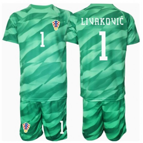 Fotbalové Dres Chorvatsko Dominik Livakovic #1 Brankářské Dětské Venkovní ME 2024 Krátký Rukáv (+ trenýrky)